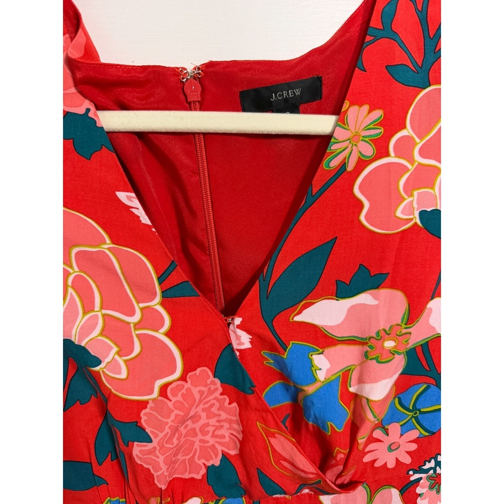J.Crew Red Floral Faux Wrap Mini Dress Long Sleeve V-Neck Size 0 - Picture 3 of 4